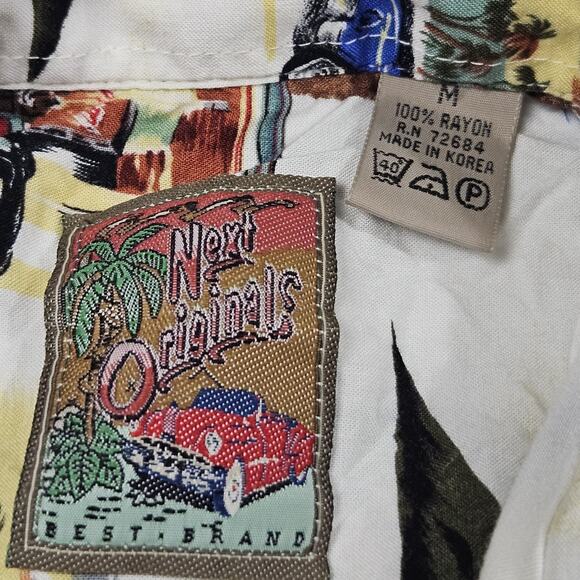 Vintage Hawaiian Shirt Classic Cars Statue of Liberty Medium Next Originals Auto - Picture 3 of 5